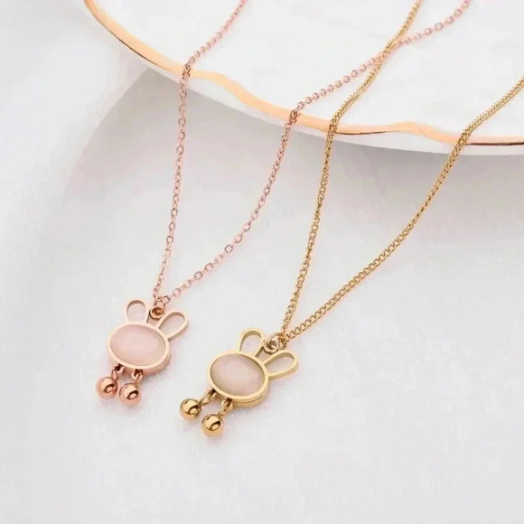 *NEW* 18K Gold  Plated Titanium Steel Abstract Bunny Pendant (ROSE GOLD) - Picture 2 of 5
